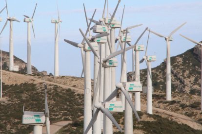 Imatge del Parc Eòlic del Baix Ebre, amb els molins que s'eliminaran