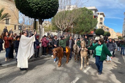 Imatge del Mossèn beneïnt els animals a Cambrils.