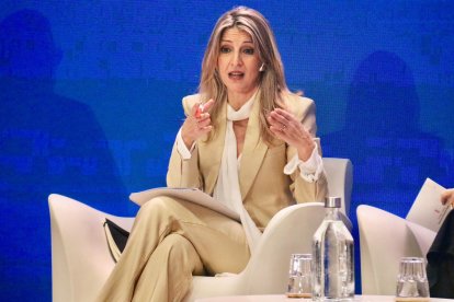 La líder de Sumar, Yolanda Díaz, en un acte a Mataró.