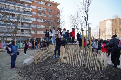 Fotografia del refugi climàtic al pati de l'Escola General Prim de Reus.