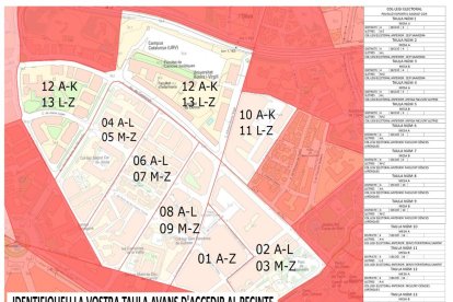 Paneles informativos para facilitar a los electores reconocer la mesa que le toca votar en los diferentes puntos electorales distribuidos por toda Tarragona
