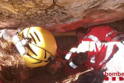 Bombers rescata un gos atrapat en un avenc al Priorat
