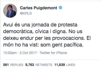 Puigdemont demana no deixar-se endur per les 'provocacions'