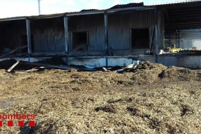 Nou dotacions de Bombers treballen en un incendi a la Cooperativa Agrícola del Camp de Santa Bàrbara