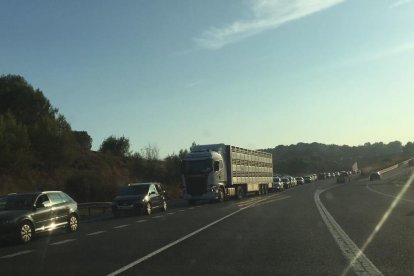 Largas colas en l'N-340, a su paso por Torredembarra