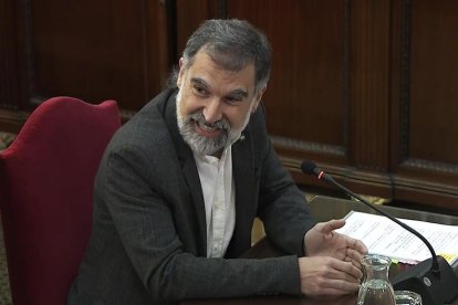 Jordi Cuixart durante su declaración por el 1-O en el Tribunal Supremo.