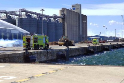 Incendi al Port de Tarragona d'unes piles de biomassa