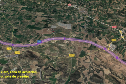 Instalan láseres en la AP-2 en su paso por Lleida para dibujar el límite de los carriles cuando haya niebla