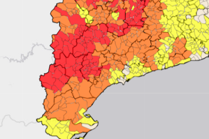 Imatge del risc d'incendi als municipis del sud de Catalunya.