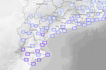 Precipitaciones acumuladas en Tarragona hasta las 9.30h