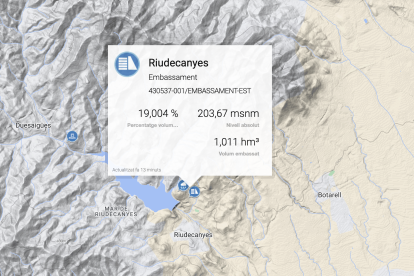 Mapa con el estado del pantano de Riudecanyes.