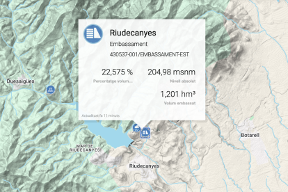 Mapa con el estado del pantano de Riudecanyes.