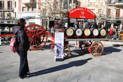 Una dona observa un carro històric a la plaça del Pati durant els Tres Tombs de Valls