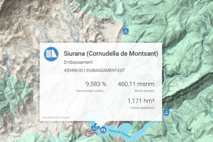 Mapa amb l’estat de l’embassament de Siurana.