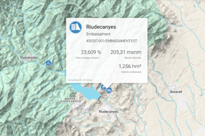 Mapa amb l’estat del pantà de Riudecanyes.