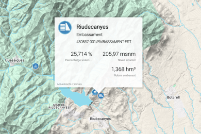 Mapa amb l’estat del pantà de Riudecanyes.