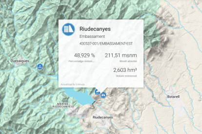 Mapa con el estado del pantano de Riudecanyes.