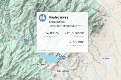 Mapa amb l’estat del pantà de Riudecanyes.