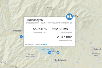 Mapa amb l’estat del pantà de Riudecanyes.