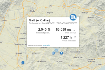 Mapa amb l’estat del pantà del Catllar.