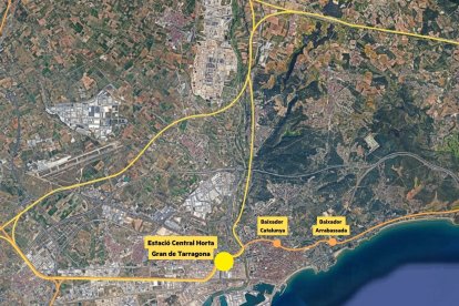 Mapa de donde se situaría la estación de Horta Gran y los dos apeaderos.