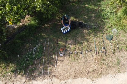 El Seprona va intervenir les 18 canyes de pescar i altres estris utilitzats per a la pesca il·legal.