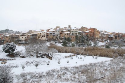 Panorámica de Vimbodí i Poblet, nevado.