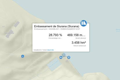 Mapa amb l’estat de l’embassament de Siurana.
