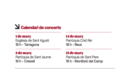 Calendari dels concerts solidaris que es duran a terme durant el mes de març a la demarcació.