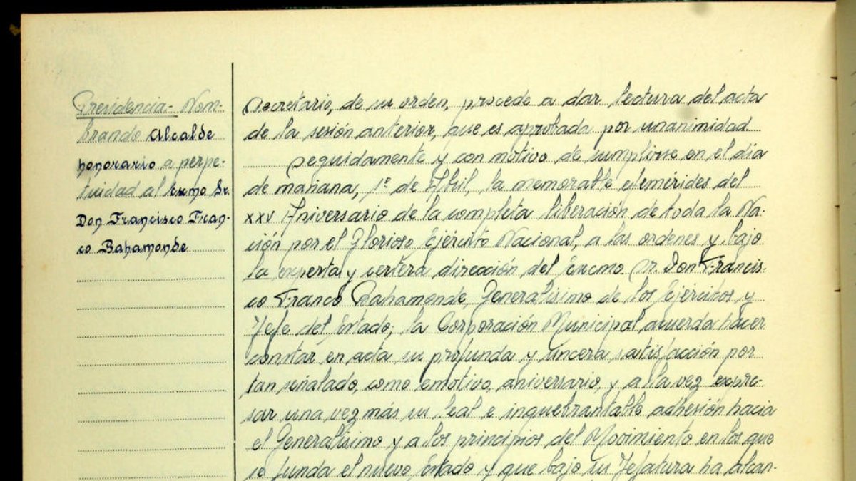 Cunit ya no tendrá a Franco como alcalde honorífico y 'perpetúo'