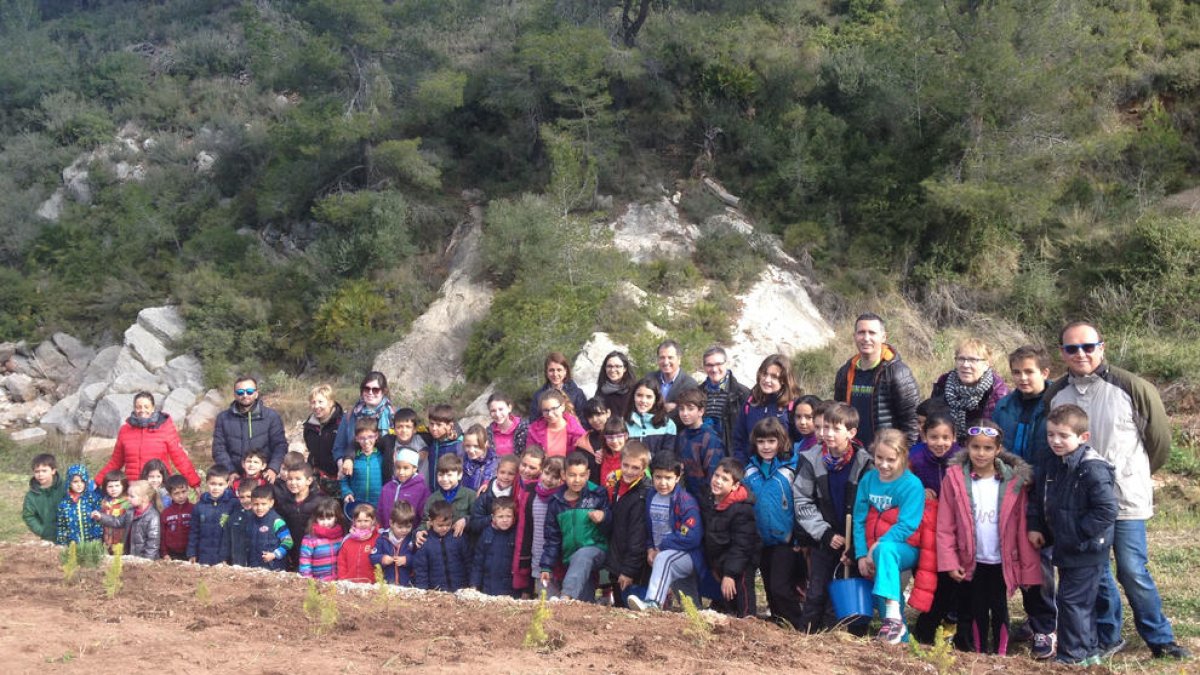 Els infants participants en l'activitat han plantat arbres i plantes aromàtiques.