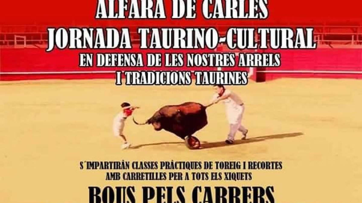 El cartel que anuncia la jornada taurina en Alfara de Carles.