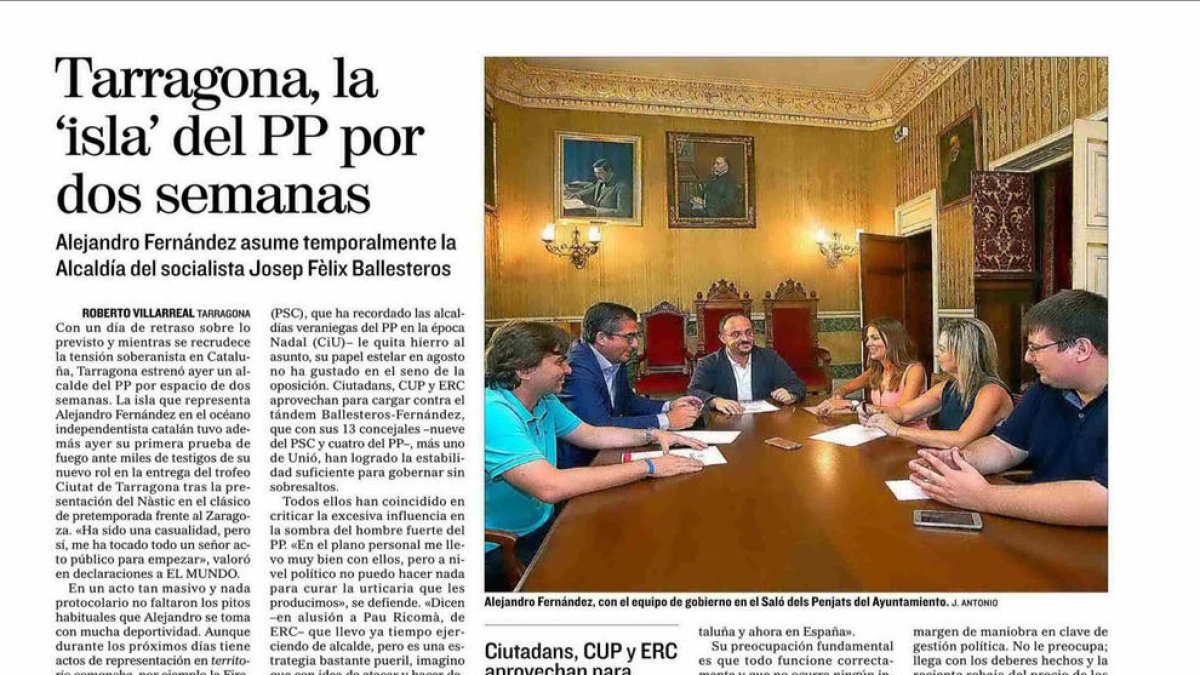 Article de El Mundo dedicat al Partit Popular que assumeix la governabilitat de Tarragona.