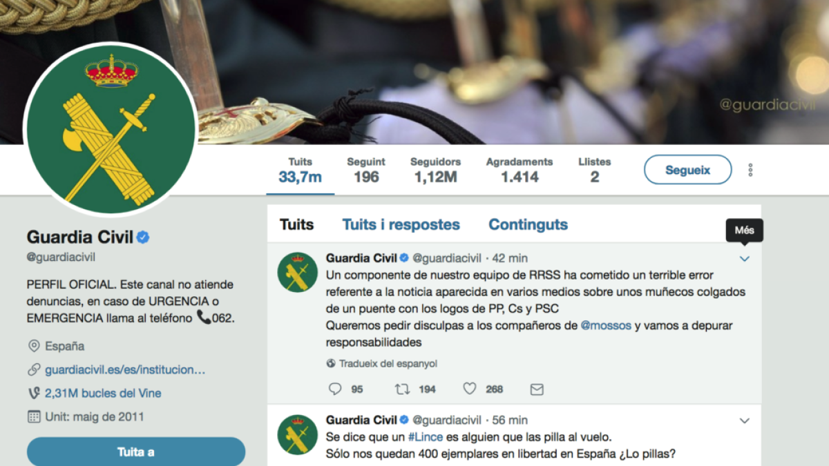Imagen del perfil de Twitter de la Guardia Civil.
