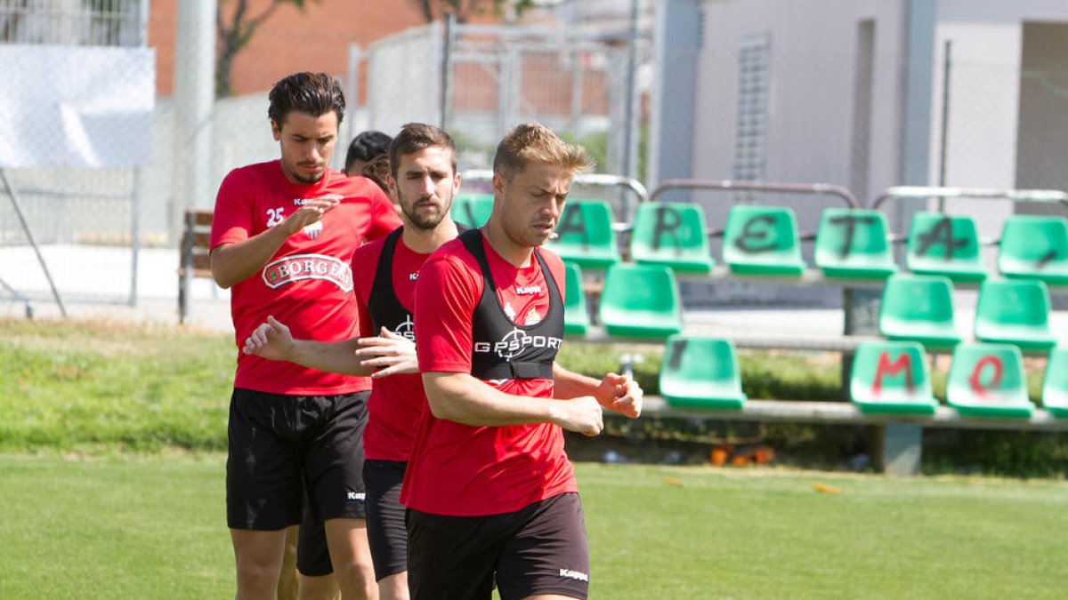 Jesús Olmo, Alberto Benito y Raphael Guzzo, en uno de los últimos entrenamientos de la semana.