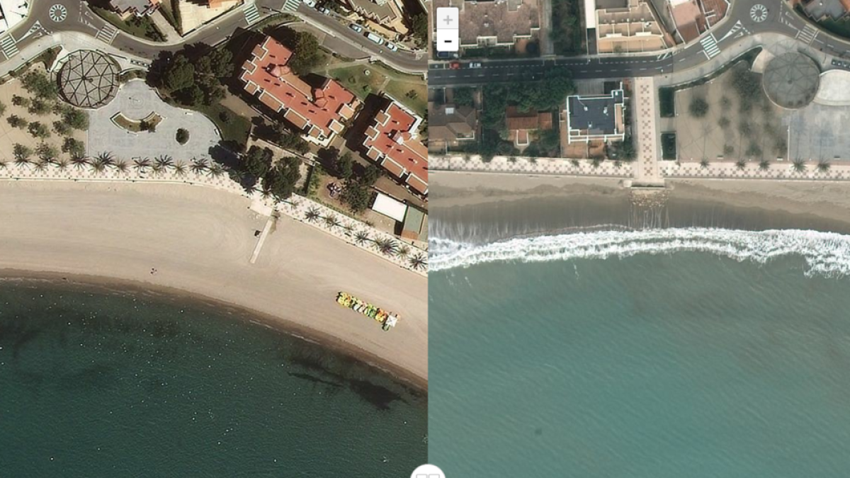 La playa del Arenal de l'Hospitalet de l'Infant también acabó inundada de agua.