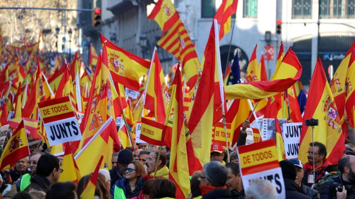 Banderas españolas durante la concentración.