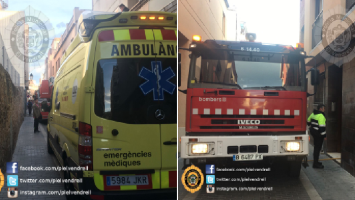 Los efectivos de Bomberos y del SEM en la calle Albinyana.