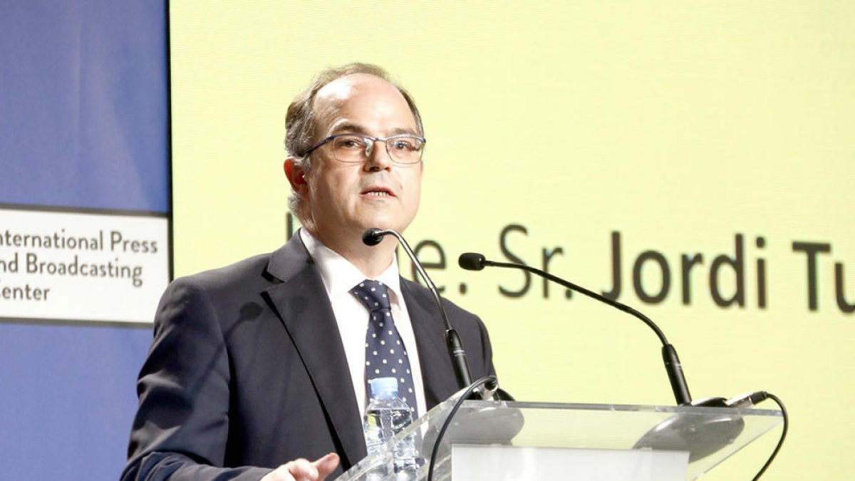 El portavoz del Gobierno, Jordi Turull, en una comparecencia ante los medios de comunicación