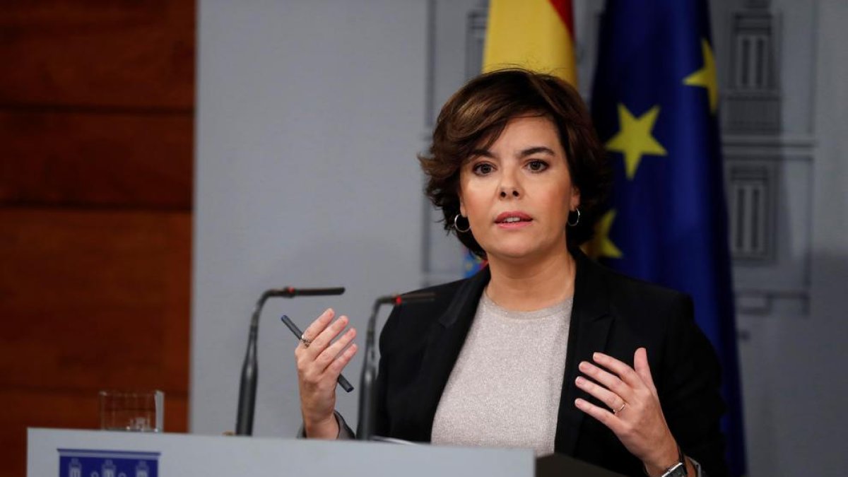 Imatge de Soraya Saénz de Santamaría en la seva compareixença d'aquest 16 d'octubre.