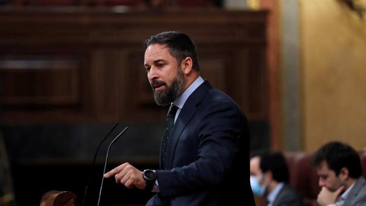 El líder de Vox, Santiago Abascal, durant la seva intervenció al ple del Congrés.