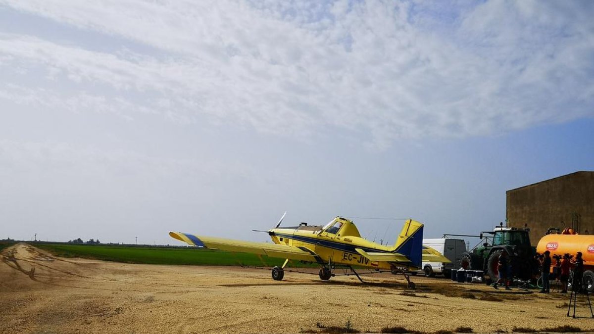 Imatge d'una avioneta que s'utilitza per fer tractaments contra el mosquit al delta de l'Ebre.