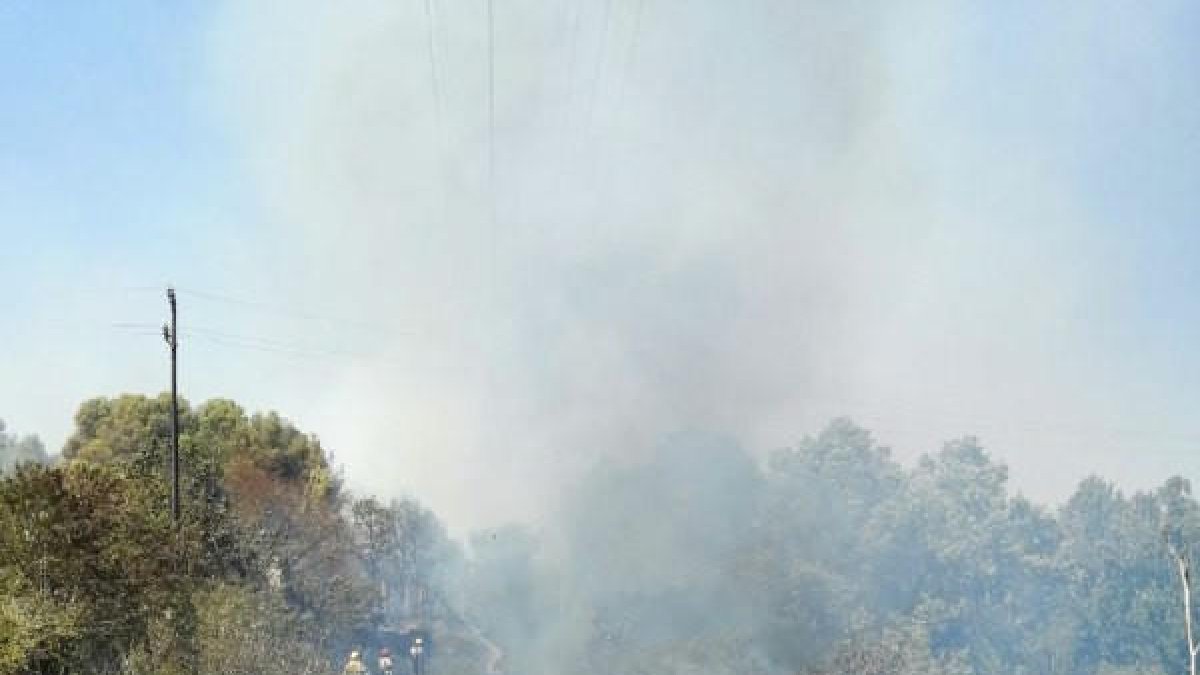 Bomberos remojando la zona de matorrales que ha quemado en Valls.