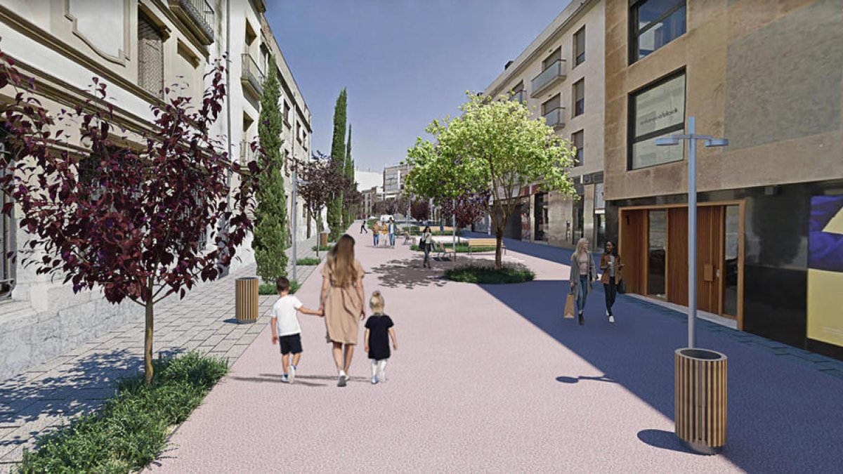Imatge virtual del projecte de transformació en zona de vianants del carrer Espriu.