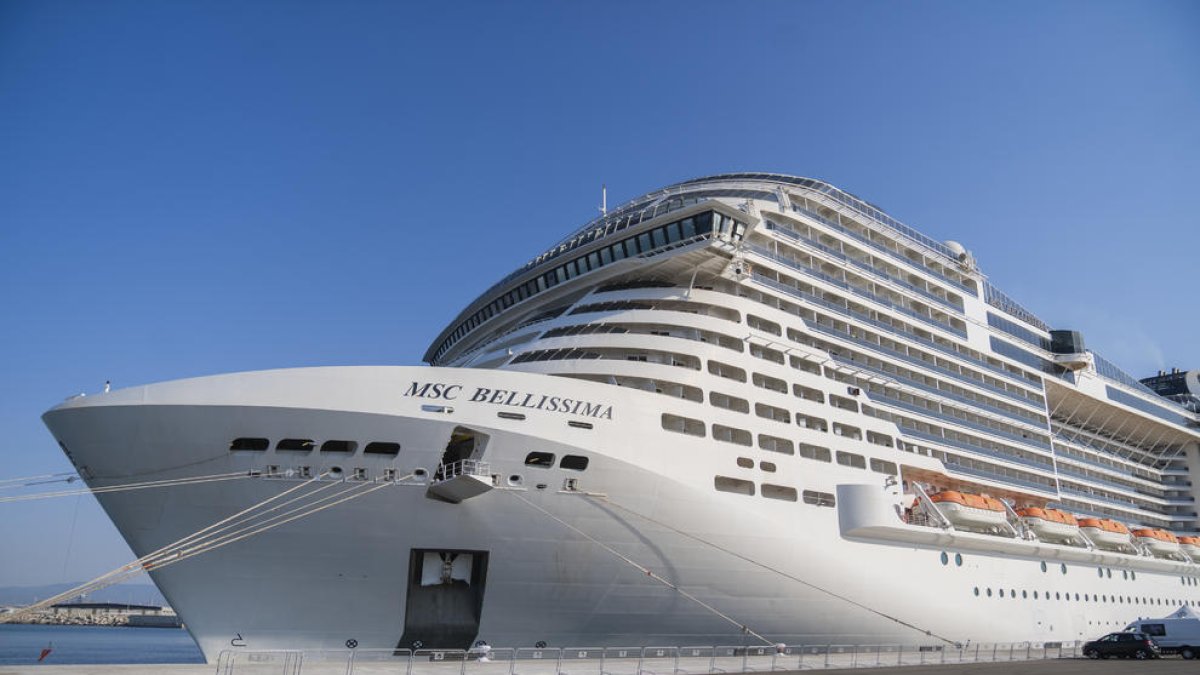 El creuer estava ancorat al Moll de Balears, des d'on sortien els turistes.