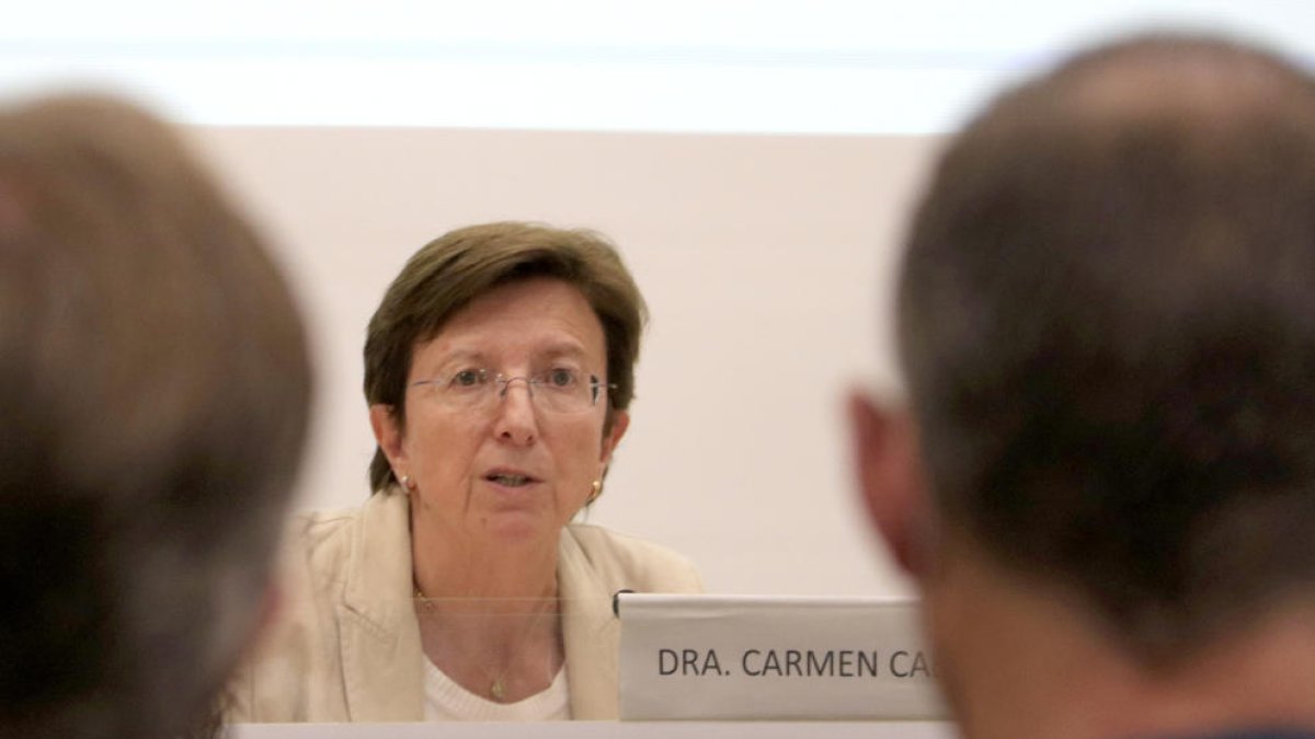 La secretaria de Salud Pública, Carmen Cabezas, en una rueda de prensa en la Agencia de Salud Pública de Cataluña, en Barcelona.