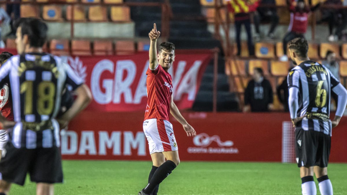 Javi Bonilla celebrando el gol de la victoria contra el Castellón.