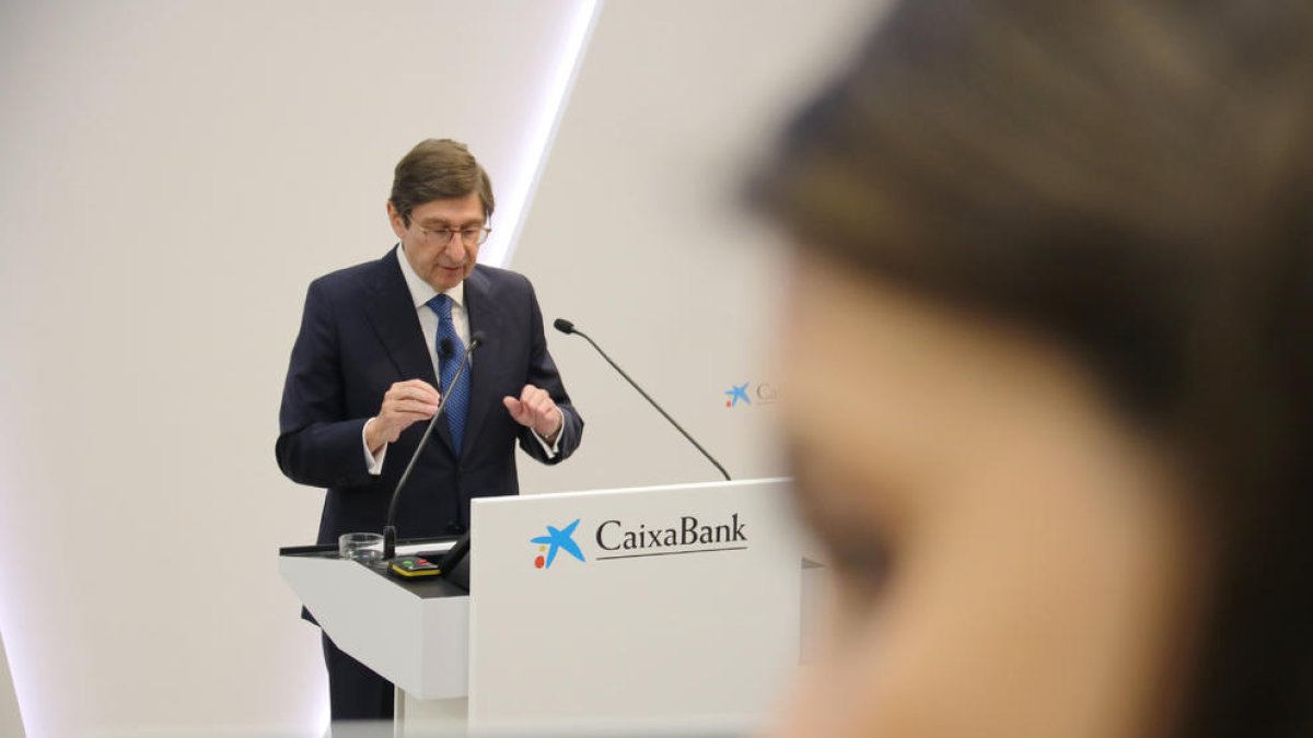 El presidente de CaixaBank, José Ignacio Goirigolzarri, durante la presentación en Madrid del Plan Estratégico 2022-2024.