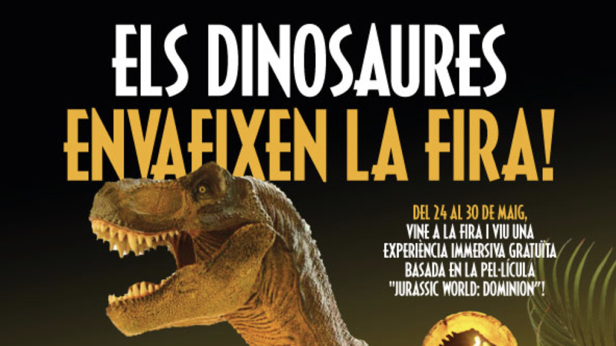 Cartell promocional de l'arribada de Jurassic World a la Fira Centre Comercial de Reus.