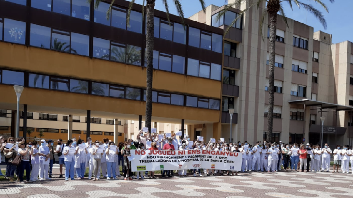 Imatge de la protesta dels treballadors de l'Hospital de la Santa Creu de Jesús de Tortosa.